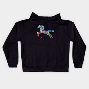 Jumping flying multicoloured unicorn cartoon Kids Hoodie